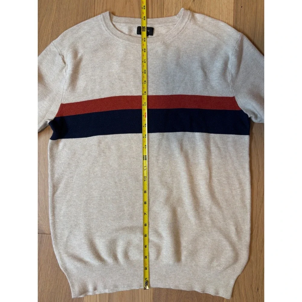 J. Crew Men's Crew Neck Sweater Beige Red Navy Stripe Size‎ Medium